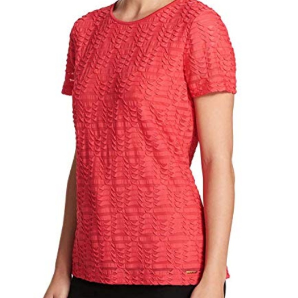 Calvin Klein Women's Stretch Textured Tee Shirt - Picture 2 of 5